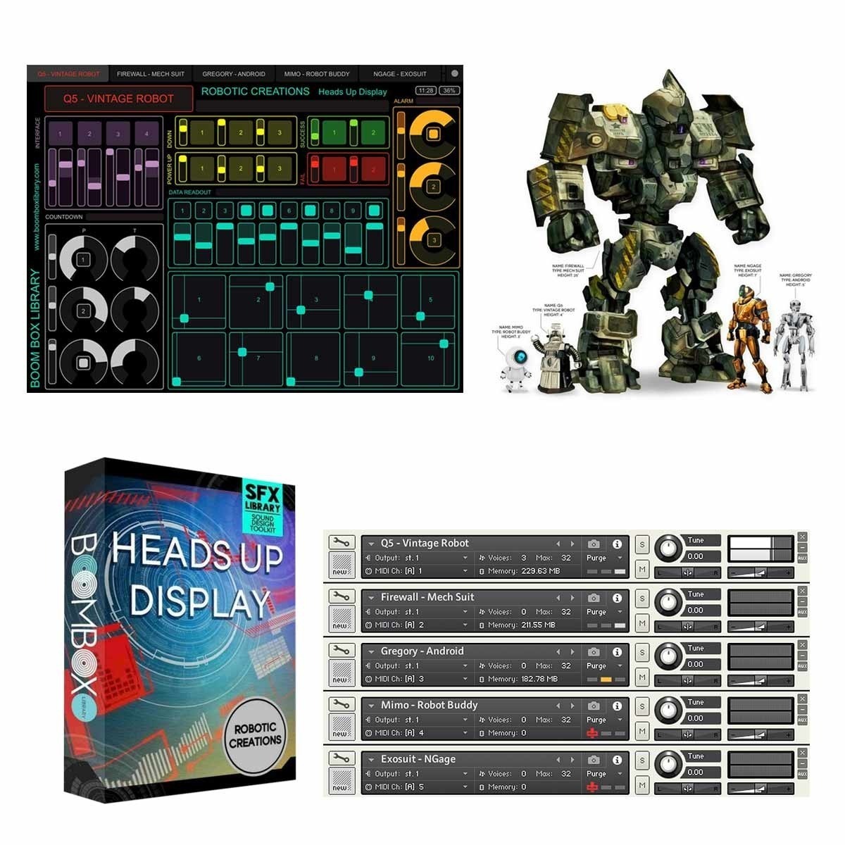 Boom Box Library - Robotic Creations: Heads Up Display + Toolkit Sample Packs Software GUI Artwork